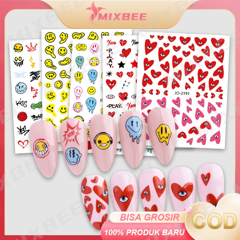 1 Lembar / Pak Stiker Kuku Kartun Doodle /Stiker Kuku Foil Transfer Air Motif Matahari /Bulan Sabit 