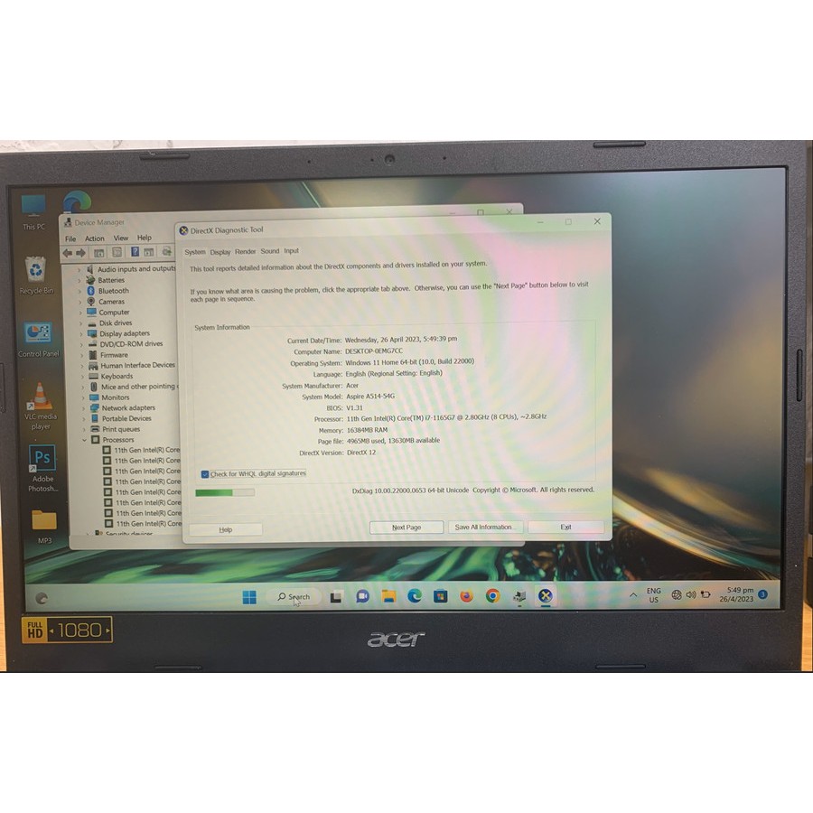 Acer Aspire 5 A514-54G 11th Intel Core i7-1165G7 RAM 16GB - NVMe 512GB