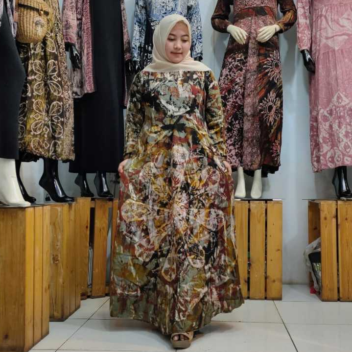 Gamis Antik Batik Abstrak, gamis Serat Bambu yang cantik dan nyaman