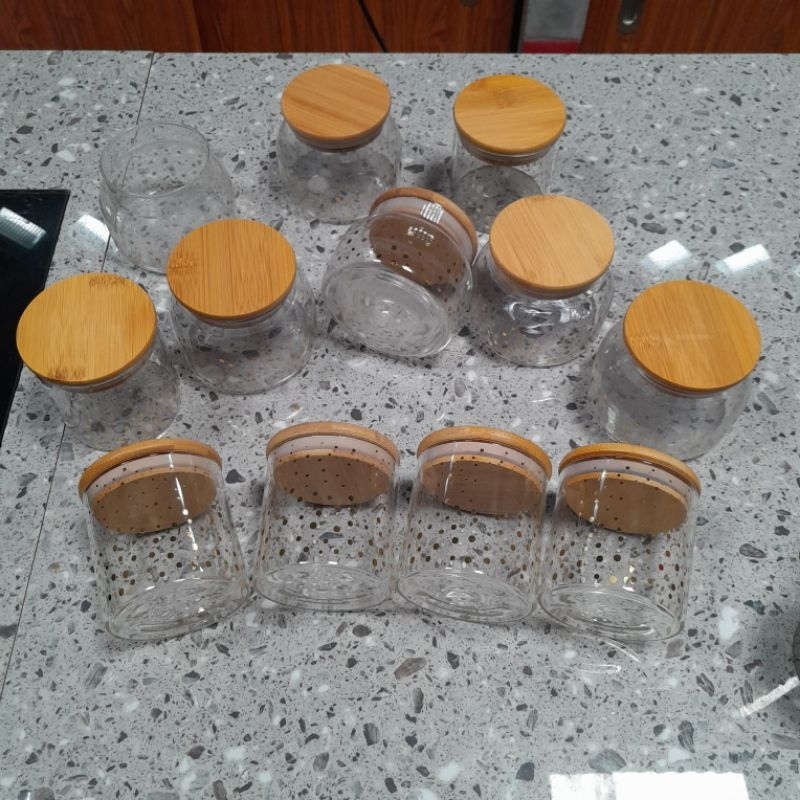 Toples Kaca Wadah Gula Kopi Bumbu dan Makanan Tutup Kayu Estetik dengan Seal Anti Tumpah