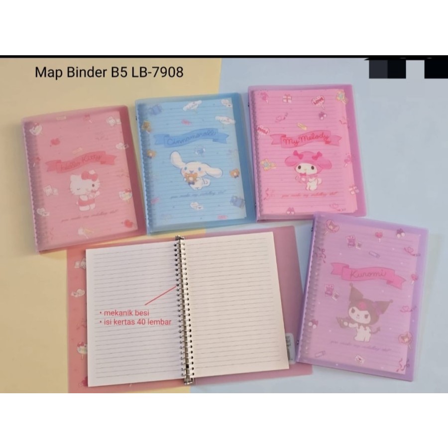 

map binder looseleaf adam bene gambar sanrio dkk ukuran a5 / b5 ring besi ( kuromi, my melody, kittu, pompompurin) dapat bawaan kertas 40 lembar