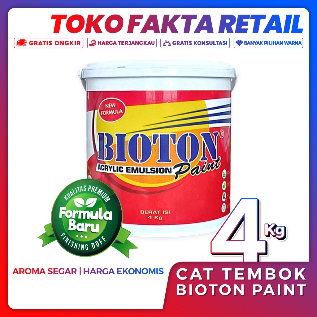 Cat Tembok Bioton Paint Interior dan Exterior 4kg Cat Anti Jamur Lembab dan Tahan Lama