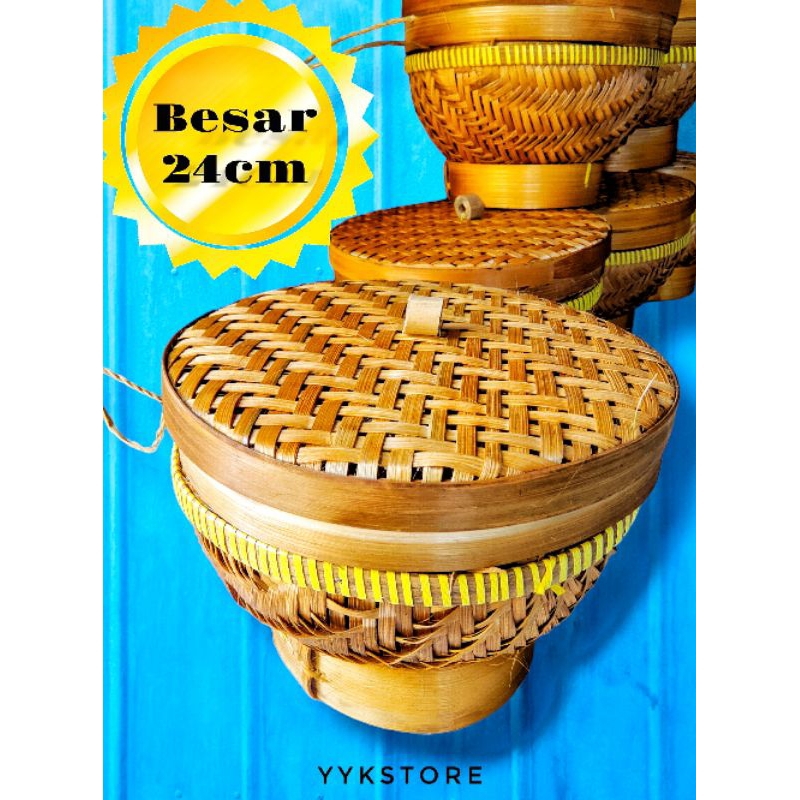 Wakul nasi bambu sz besar sudah dengan tutupnya / ceting bambu / wakul bambu diameter 24cm
