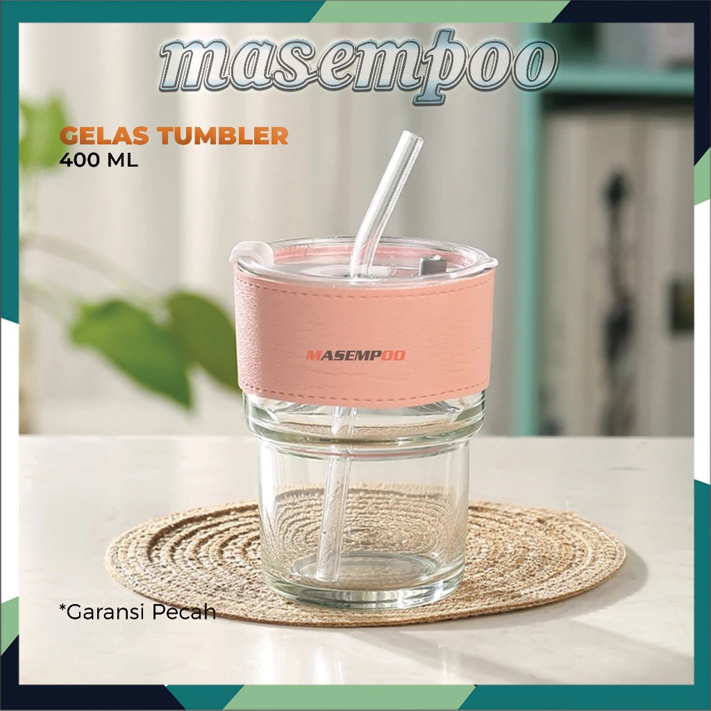 Gelas Tumblr Kaca Bening Gelas Mug Gelas Kaca dengan Tutup Anti Bocor 400ml Botol Minum Kaca