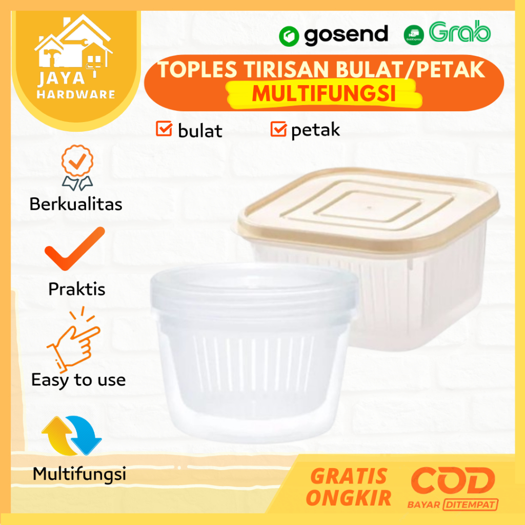 Toples Bulat / Kotak Kontainer /  Box Plastik Kulkas Dengan Tirisan Saringan Bawang Sayur Transparan