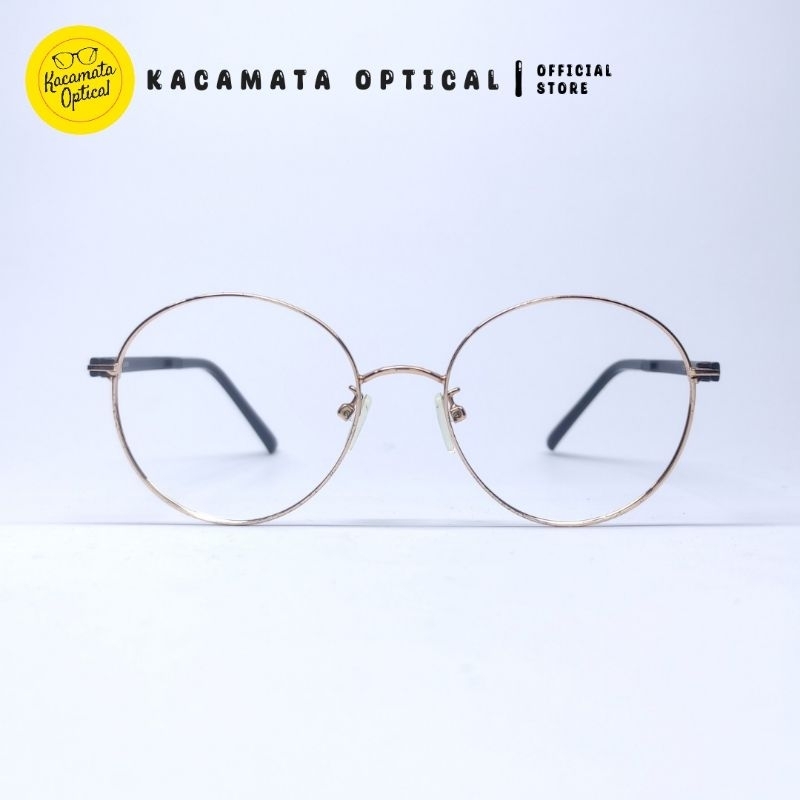 KACAMATA OPTICAL - Frame KMO2108 Oval Hitam Gold Besi Plastik