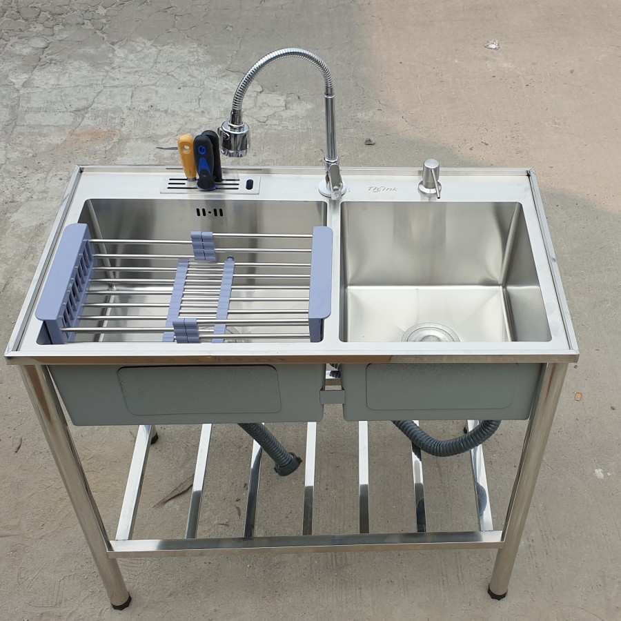 Bak cuci piring kitchen sink dengan kaki meja 82 x 45 Silver 2 lubang