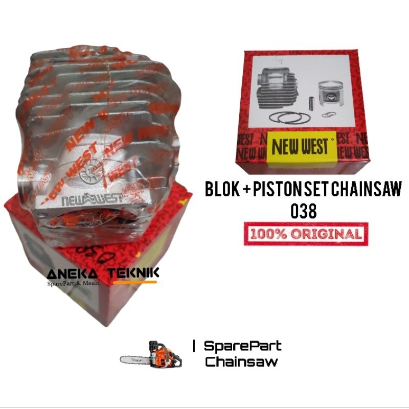 Aneka Teknik - Block Blok Piston Ring Set Chainsaw Senso Sinso Ms-038 New West