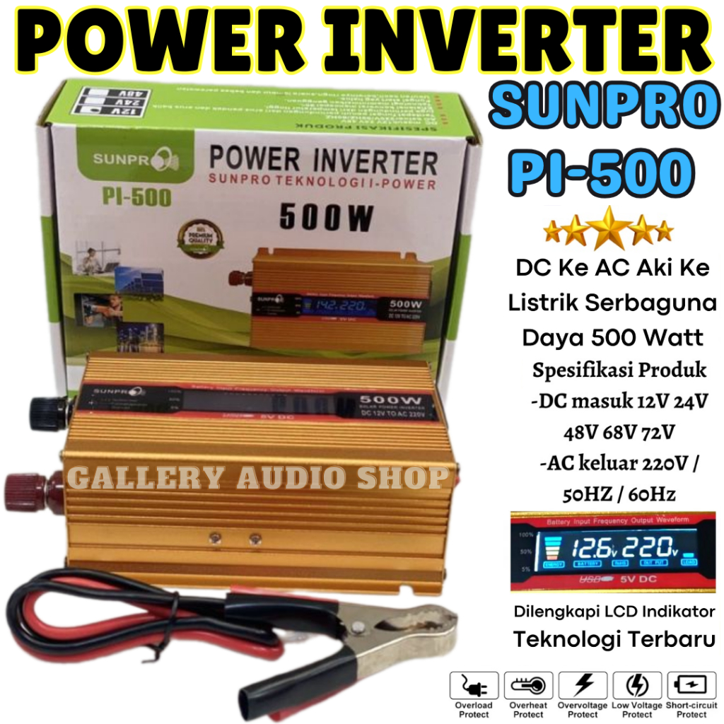 Inverter Power DC To AC 500 Watt Sunpro Pl-05 With USB 5V / Power Inverter 500 Watt Sunpro Pl-05 | I