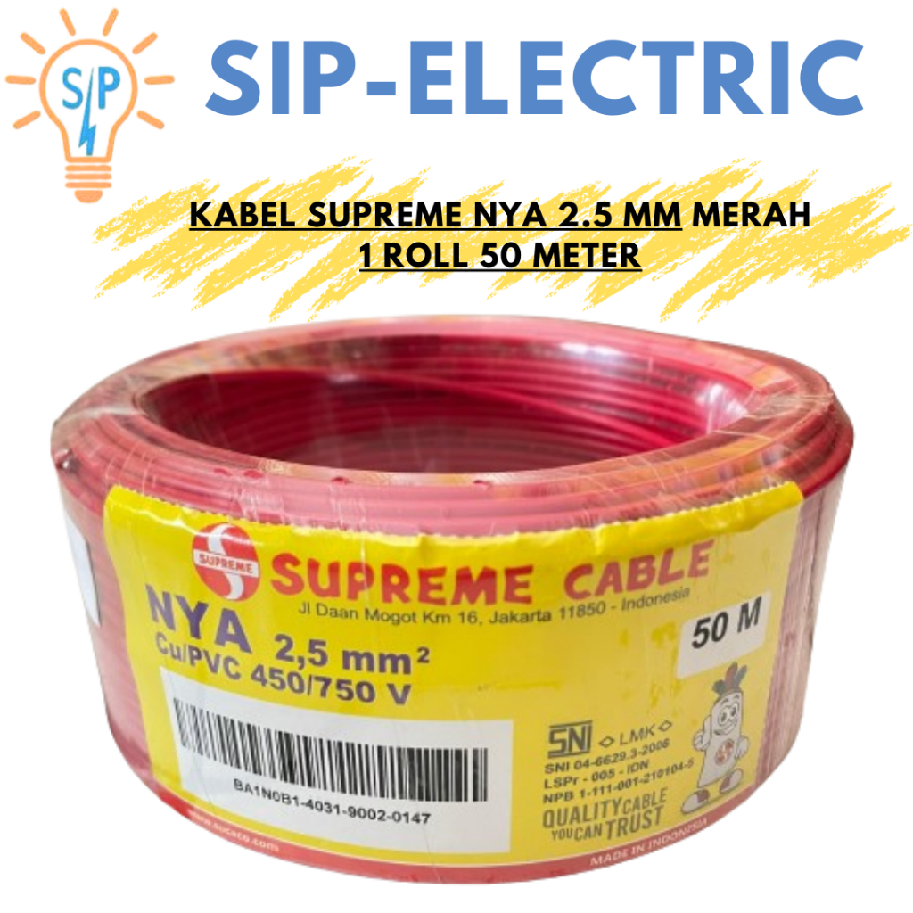 Kabel Supreme NYA 2.5 mm Merah 1 Roll 50 Meter / Supreme NYA 2,5 mm Merah 1 Roll 50m