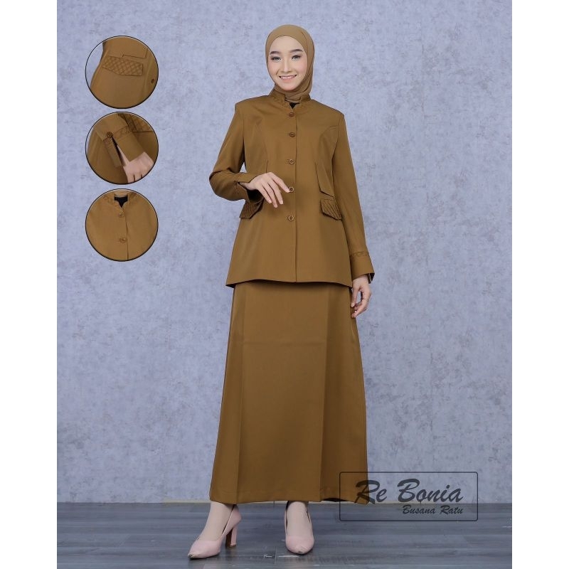 Blezer kerja khaki tua re bonia rok A baju pemda