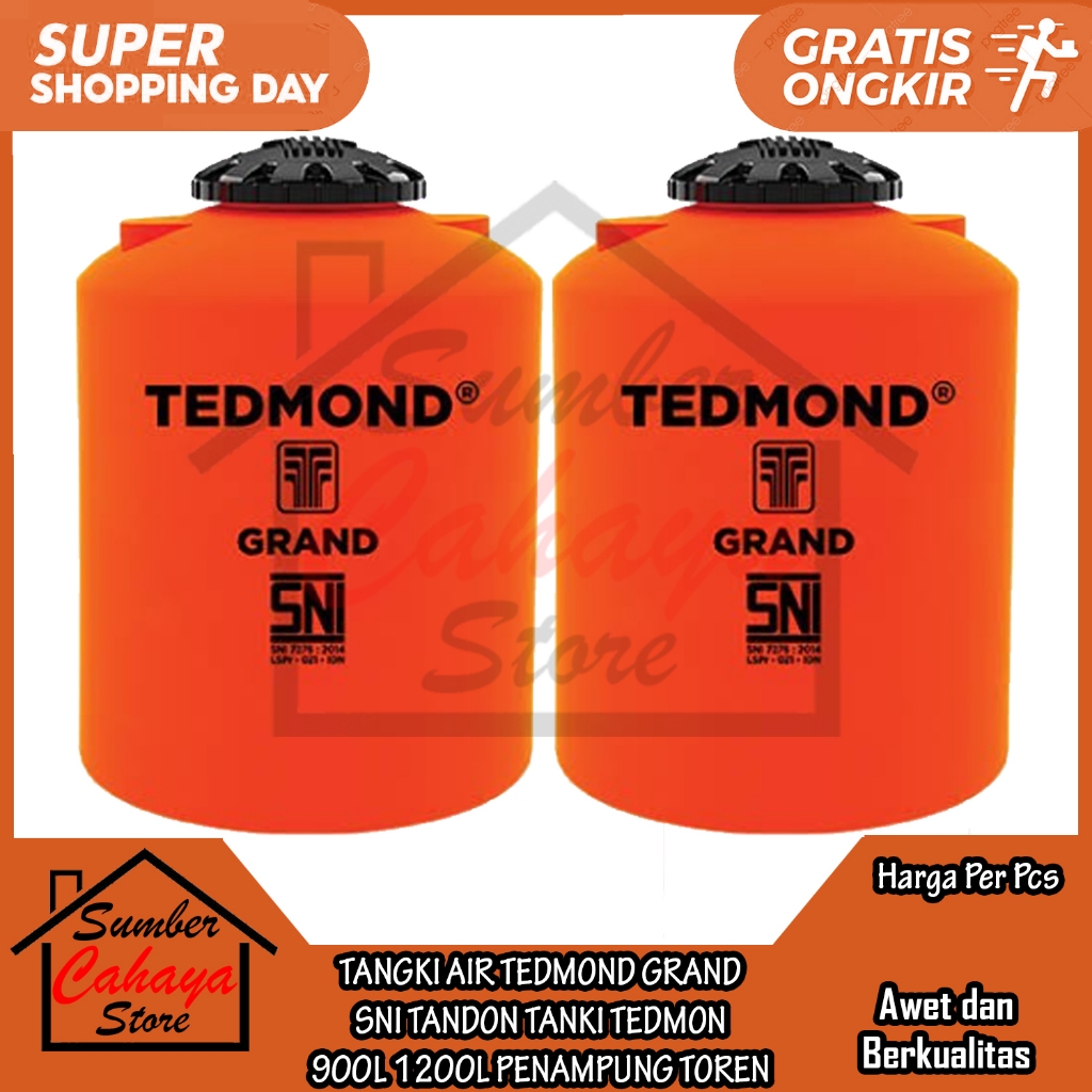 TANGKI AIR TEDMOND GRAND SNI TANDON TORN TANKI AER TEDMON KAPASITAS 900L 1200L 900 LITER 1200 LITER 