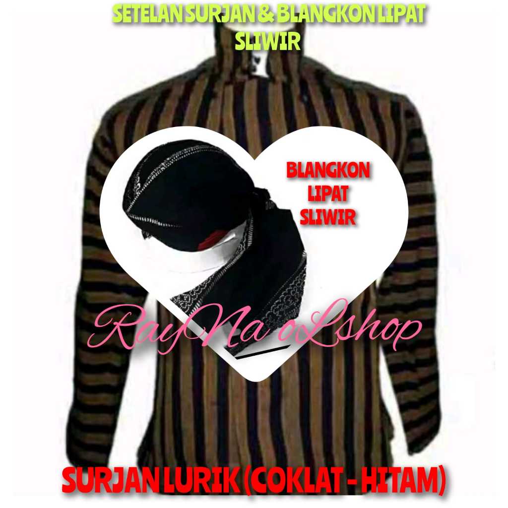 BAJU KEMEJA JAWA PRIA | SURJAN LURIK COKLAT HITAM + BLANGKON LIPAT SLIWIR | SETELAN PAKET LENGKAP PA