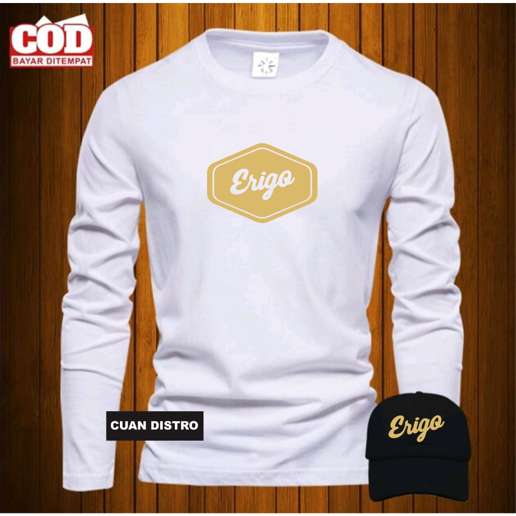 Bonus Topi !!! Baju Style Distro Clothing Kaos Pria Lengan Panjang / Tshirt Distro Logo Erigo Terbar