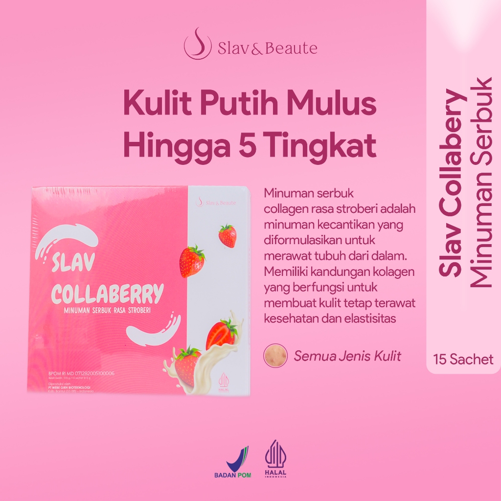 SLAV COLLABERY || Minuman Serbuk Collagen Rasa Stroberi Slav Beaute BPOM HALAL