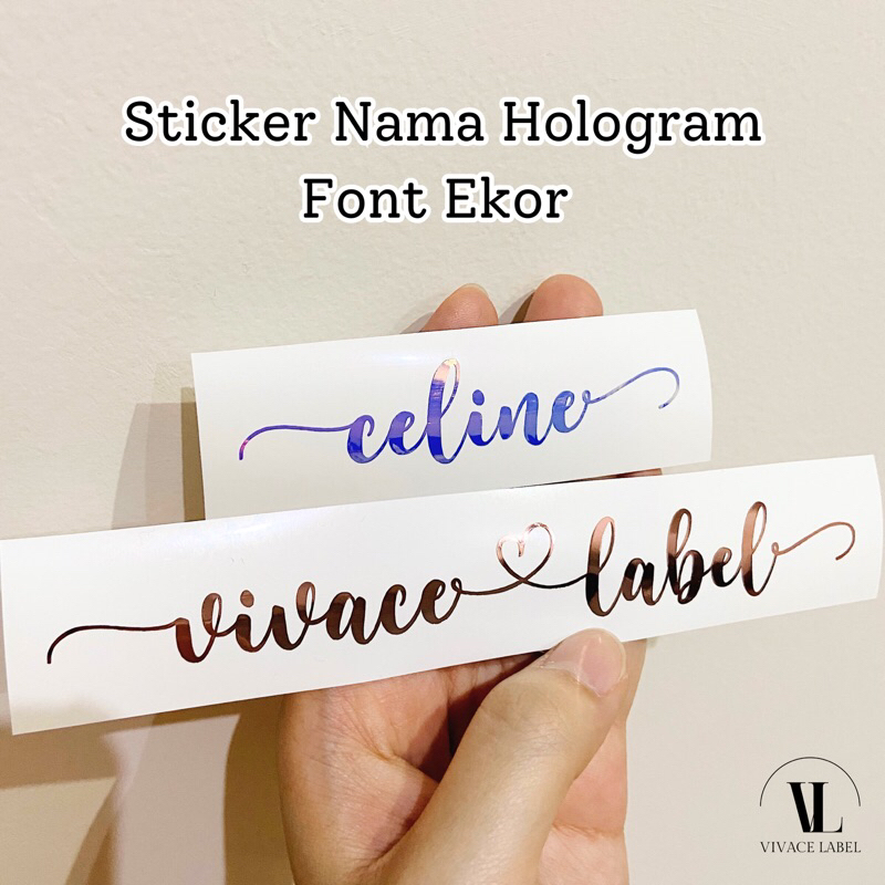 

[VIVACE] Cutting Sticker HOLOGRAM Nama Custom TINGGI 2cm Font Hati Ekor Waterproof Stiker