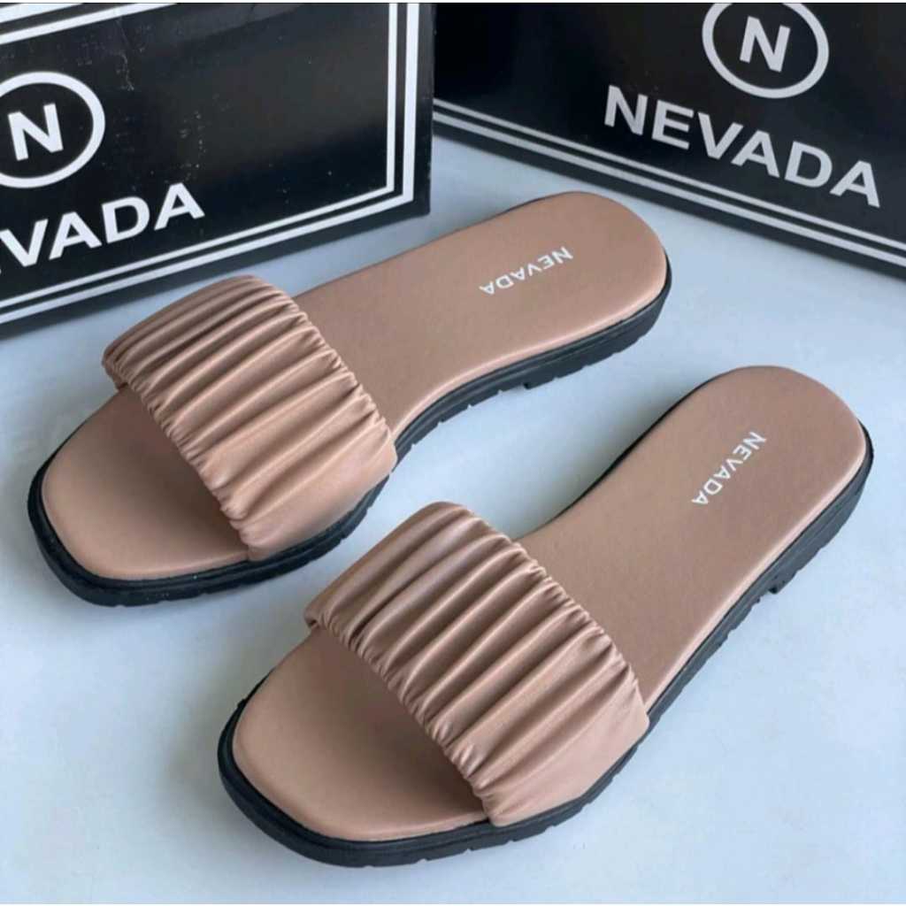 Sandal Selop Wanita Karet Import Sandal Slop Kerut Sandal Wanita Terbaru