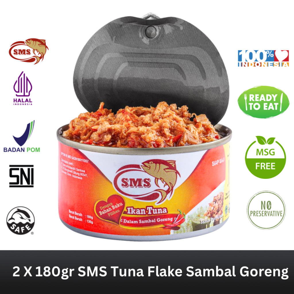 

SMS Paket 2 pcs Tuna Sambal Goreng Tuna Canned Hot Spicy Daging Tuna Makanan Kaleng 180 g