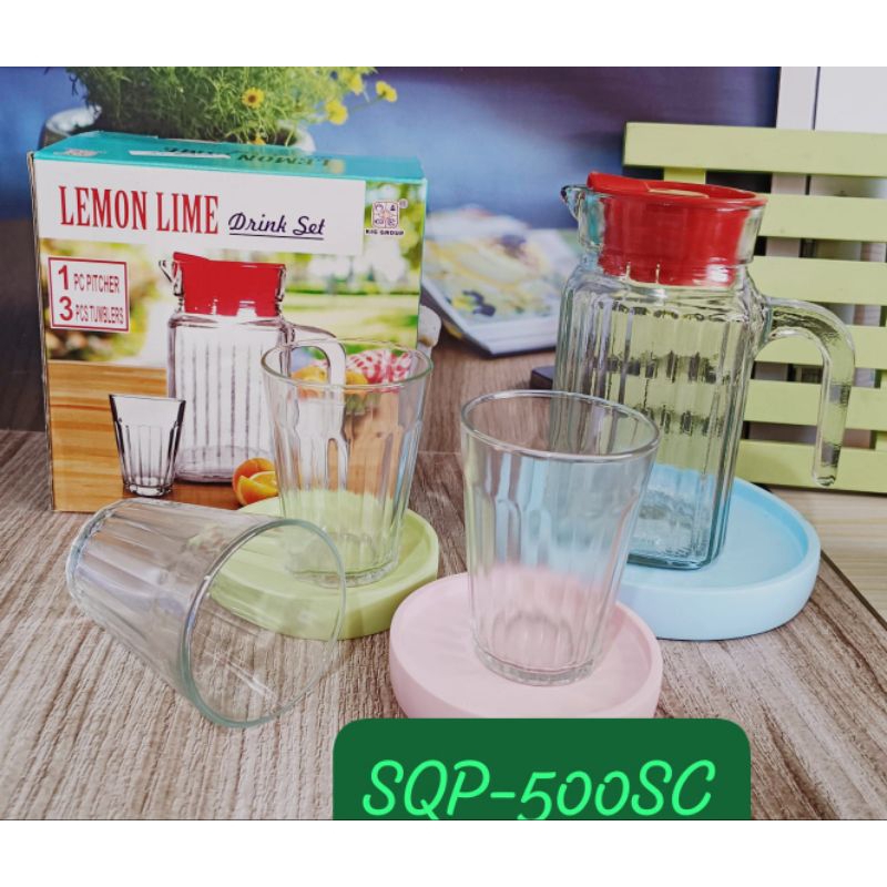 DRINK SET TEKO KACA LEMON LIME