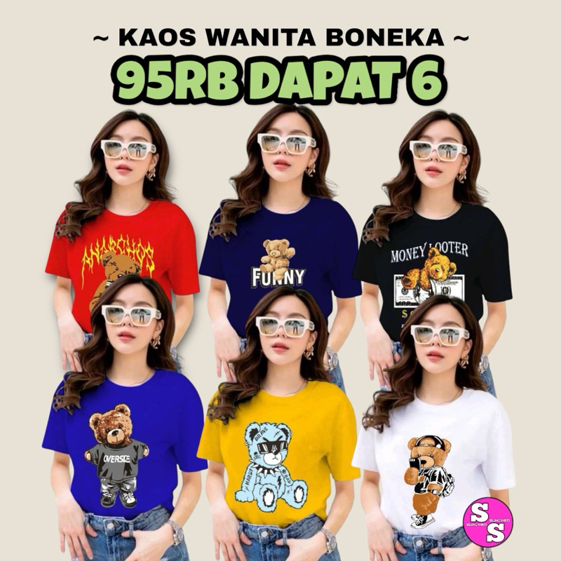 100RIBU DAPAT 6 KAOS BERUANG BEAR DEWASA | KAOS MOTIF BERUANG | KAOS WANITA MURAH