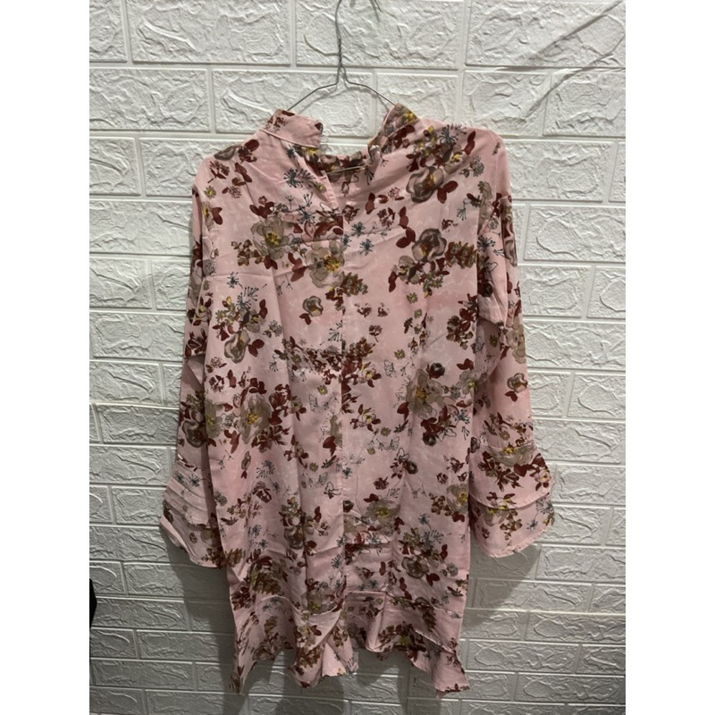 Tunik pink motif bunga midi dress