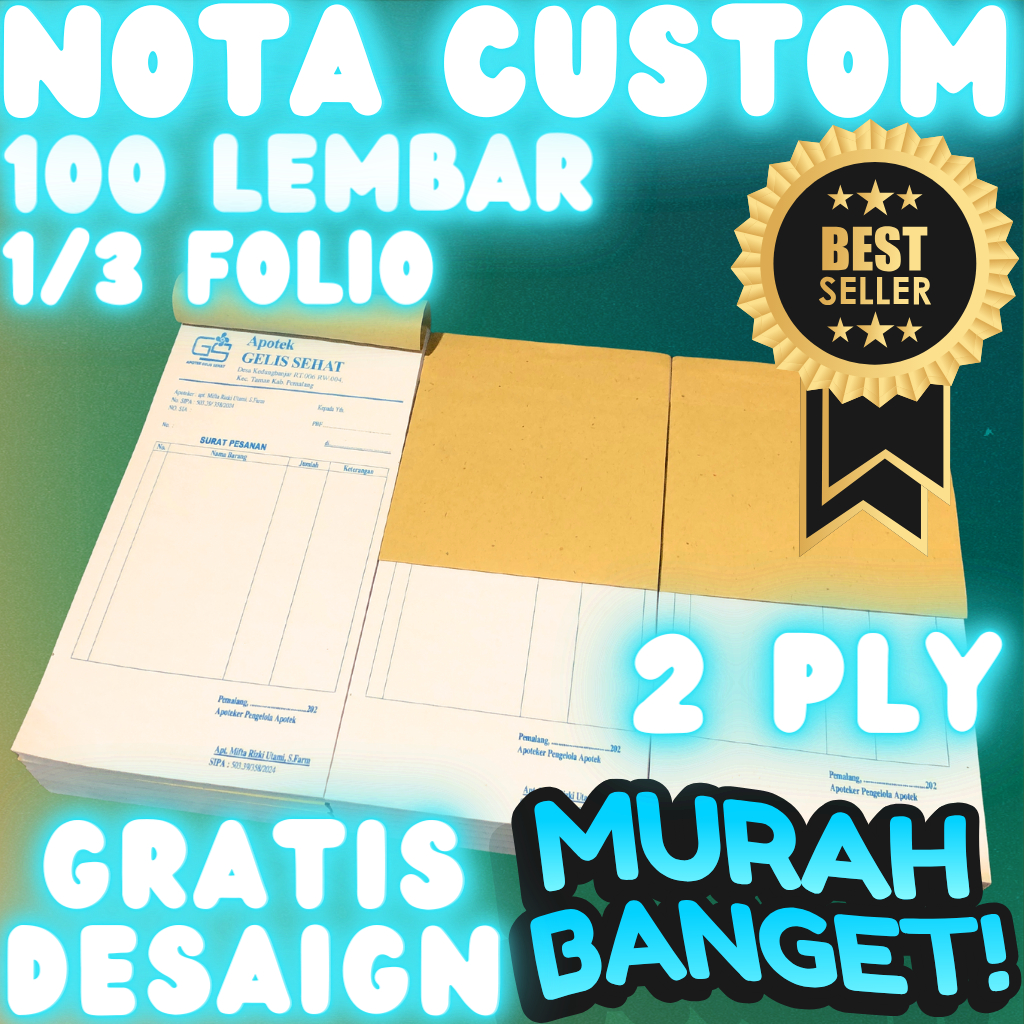 

Nota Custom 1/3 Folio 2 Ply Isi 100 Lembar Tiap Buku Gratis Desaign