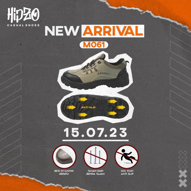 Terbaru Hipzo Official.Store Sepatu Safety Boots Pria Ujung Besi Original Hipzo M061 100% Original