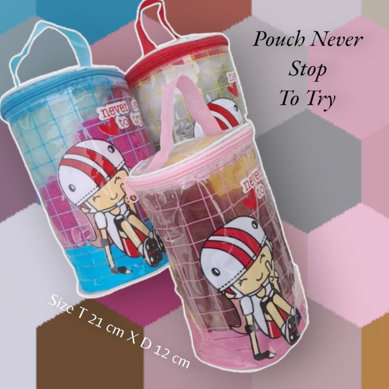 Pouch Kosmetik Mika Tenteng Transparant / Beauty Pouch Kosmetik Bahan Mika