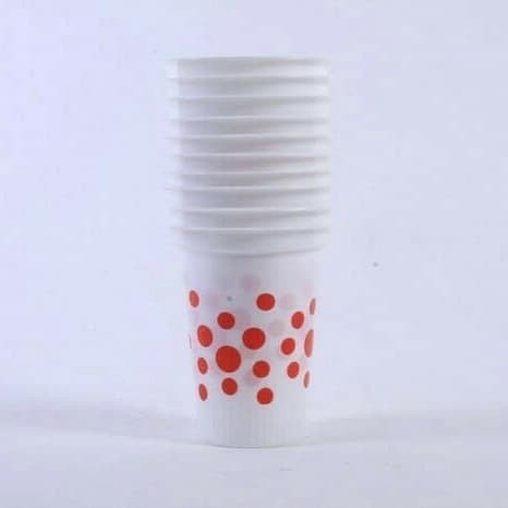 50pcs | Gelas Plastik Putih Polkadot Merah | Gelas Plastik Bola Merah