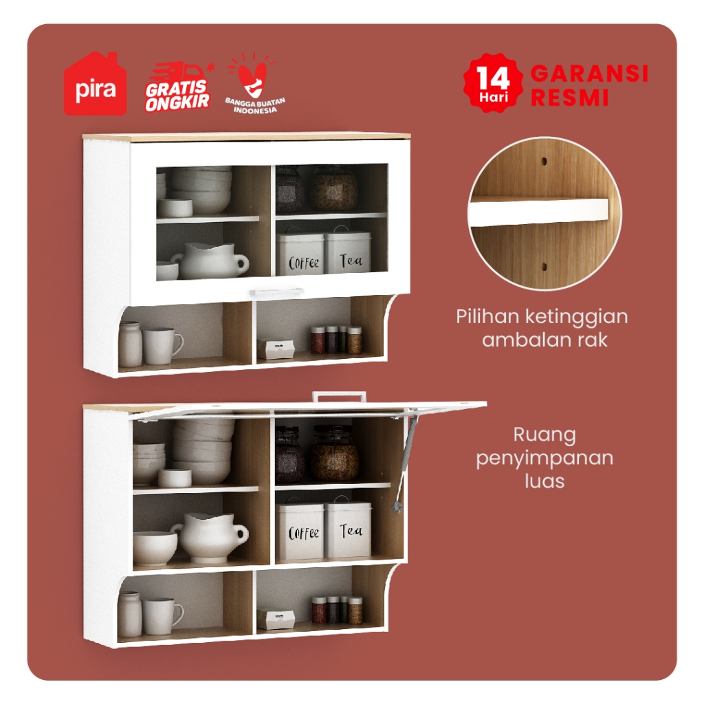 PIRA METROPOLIS OX -  ARUNA KC WU80FG RB Rak Dapur / Rak Gantung Dapur / Kitchen Set Atas 2 Pintu Ka