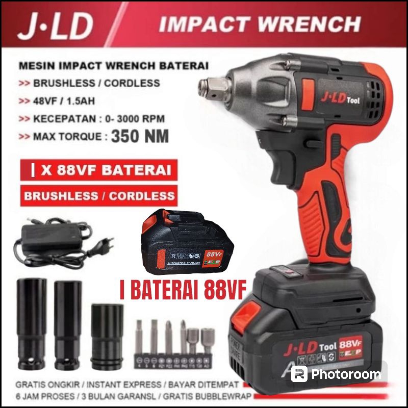 JLD 88VF IMPACT 1 BATERAI MERAH WRENCH JV 88VF JLD 88V MESIN BUKA BAUT JLD 350NM