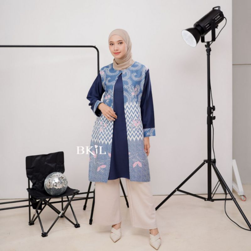 TUNIK KARTIKA BKiL DRESS TUNIK BATIK MODERN STYLISH NAVY MIX MOTIF DAUN BUNGA PINK M L XL XXL JUMBO 