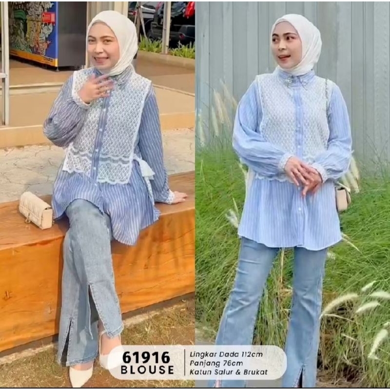 EXTU LALUNA blouse kemeja garis extu premium ori salur