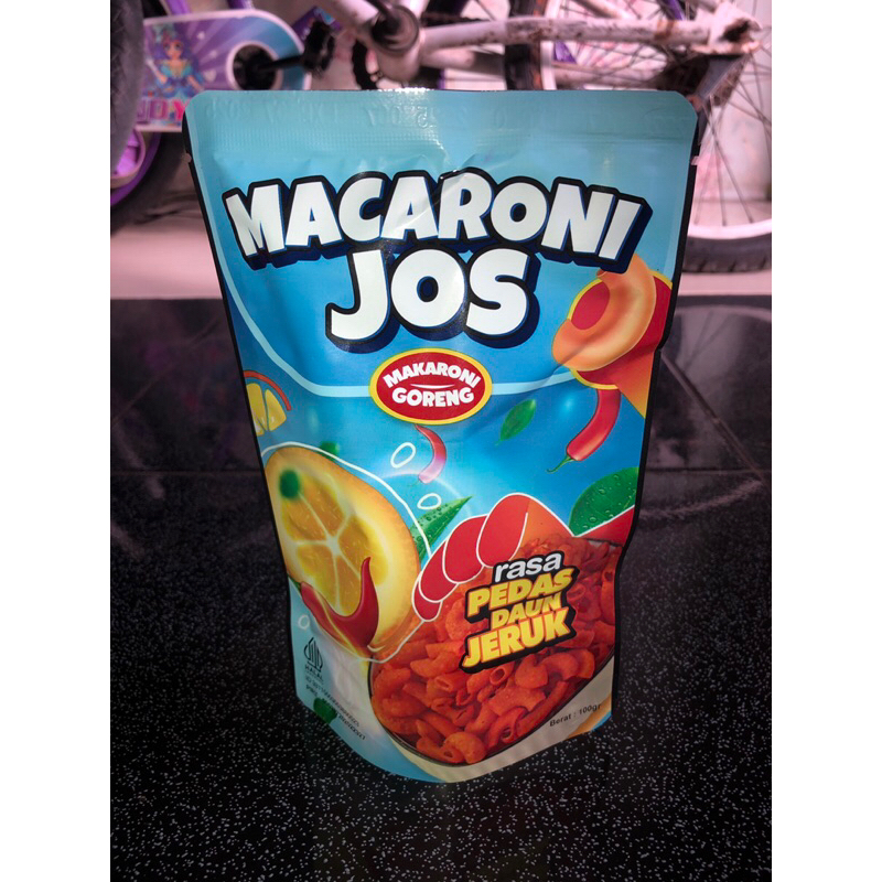 

Makaroni Jos Rasa Pedas Daun Jeruk By Macjos, Snack Viral Premium, netto 100gram