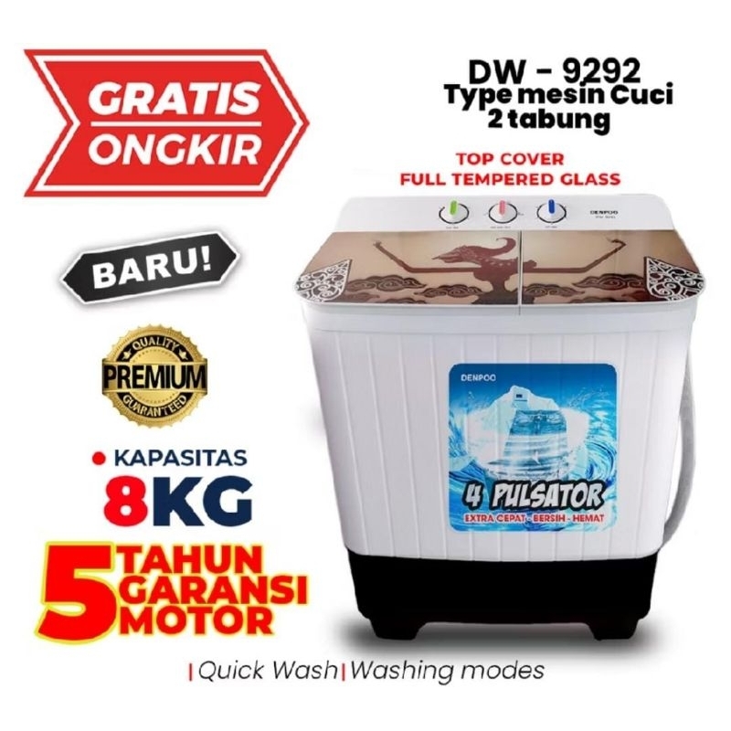 MESIN CUCI 2 TABUNG 8KG DENPOO 9292 NEW