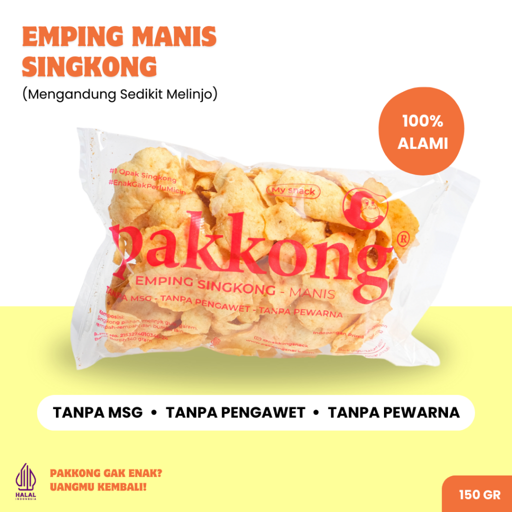 

PAKKONG SNACK Emping Manis Singkong (Mengandung Melinjo) - Snack Keripik Singkong Tanpa MSG, Pengawet & Pewarna