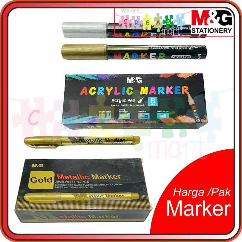 

M&G [1 Pak] Spidol Permanent Arcrylic Marker & Metallic Marker Banyak Warna & Varian 100% Original