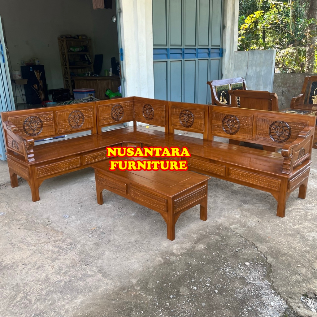 Set Kursi Tamu Sudut Bagong - Set Kursi Tamu Sudut Minimalis Jati - Kursi Tamu Sudut Jati Murah