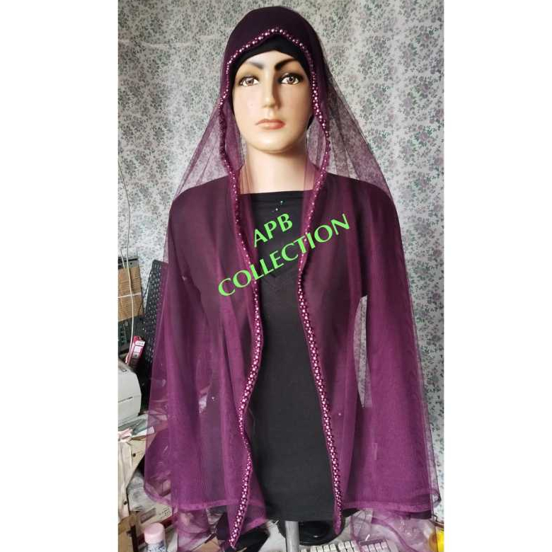 Promo termurah Slayer pengantin Burgundi veil payet Mutiara untuk akad pernikahan tunangan sunting p