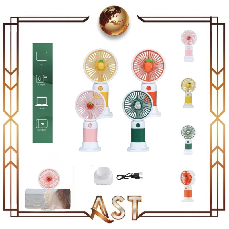 Kipas Angin Buah Karakter Mini Fan usb Genggam Tangan Portable Stand Holder