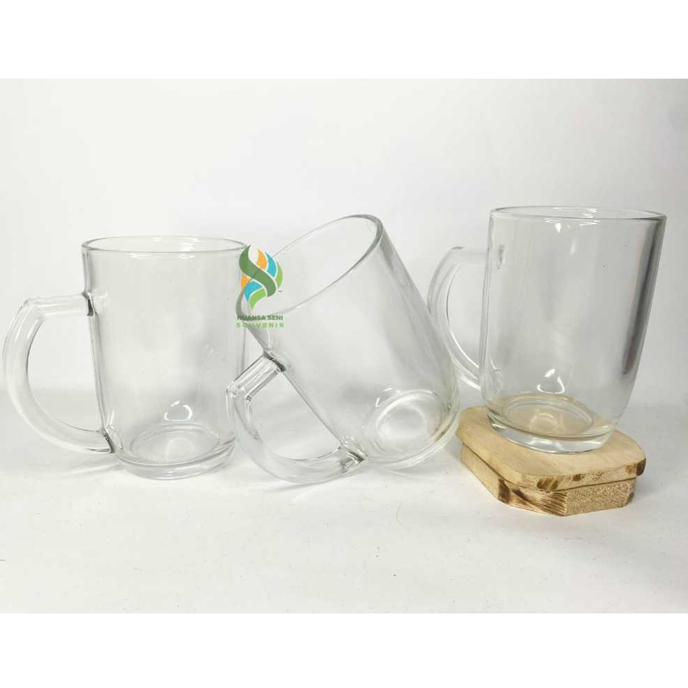 Souvenir Gelas Minum Mug Oval Jumbo Gelas Gagang Kaca Besar Gelas Minum Jus Tumbler Bening Polos