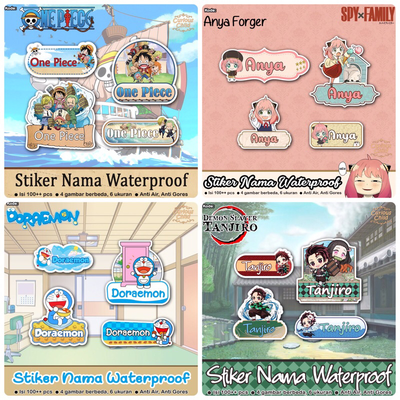 

[curiouschild.label] 100++ Sticker Nama Waterproof - Anime / Manga Edition (one piece, demon slayer, spy x family, gundam)