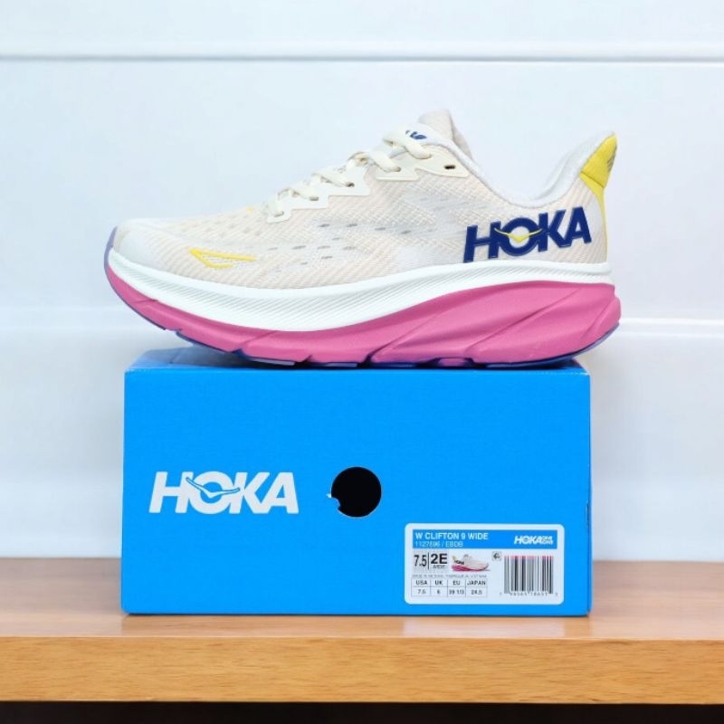Sepatu Running Hoka One One Clifton 9 Eggnog Blanc De Blanc Original 100% ⭐️⭐️⭐️⭐️⭐️