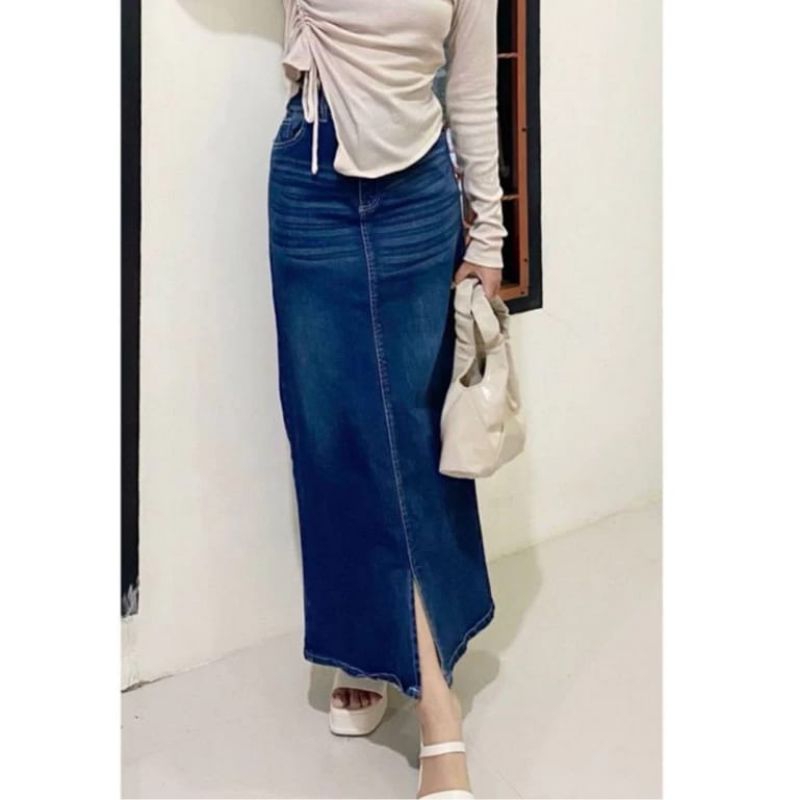 ROK JEANS CESSA SPAN PANJANG WANITA ROK SKIRT JINS DENIM KOREAN STYLE