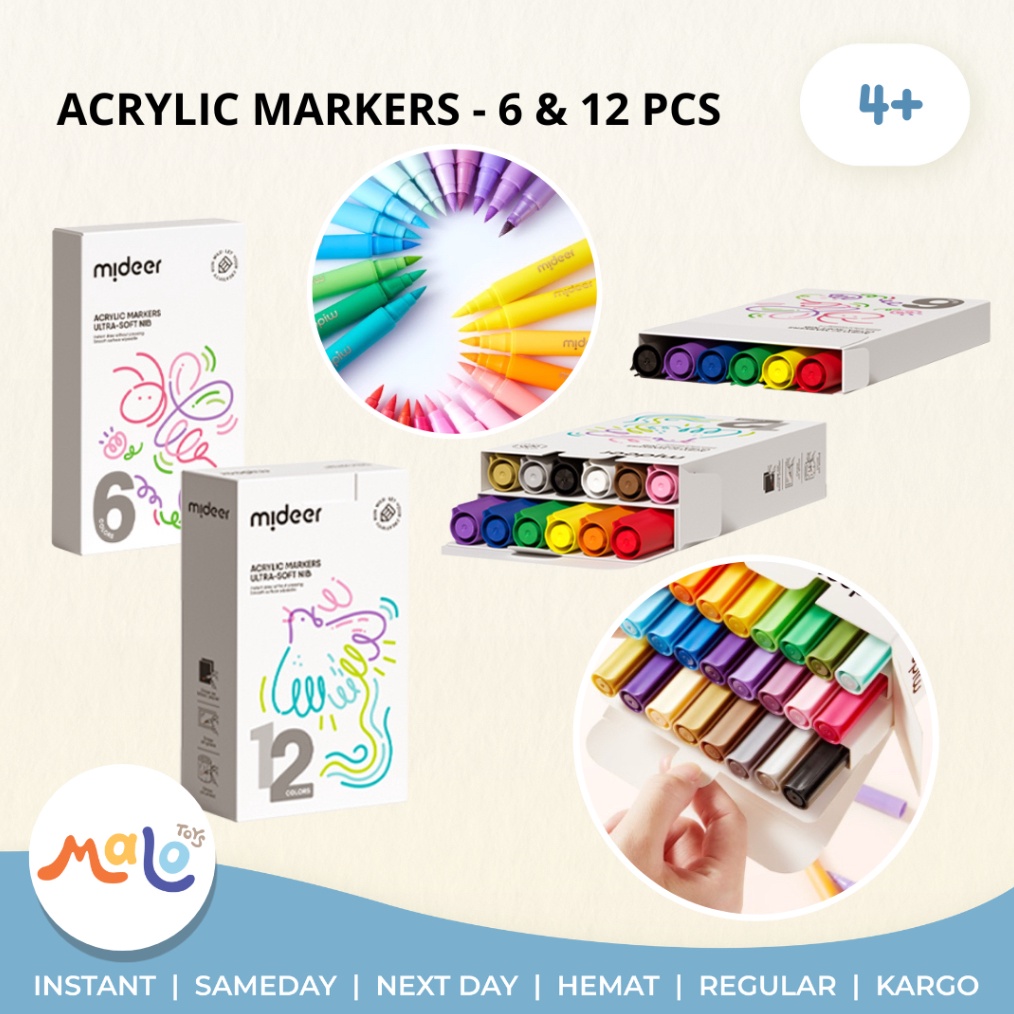 

TERLARIZZZ MALOTOYS Mideer Acrylic Marker Spidol Akrilik Lembut Ultra Soft Nib 6 12 pcs Warna Colors Spidol Mewarnai Menggambar Kesenian Nontoxic Mainan Anak Prakarya Color Malo Toys