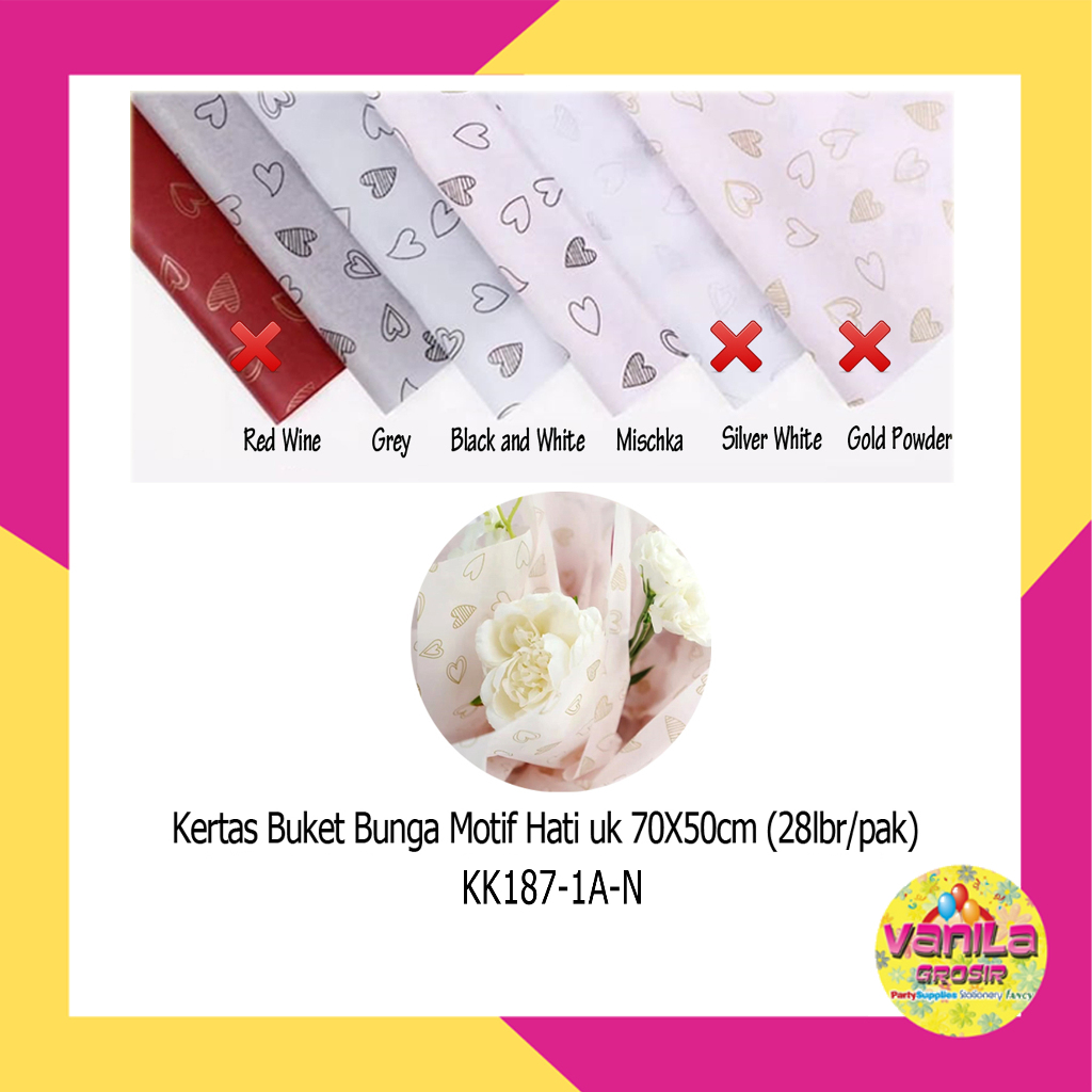 

(28Lembar) Kertas Kado Buket Bunga Motif Hati, cellophane wrapping, flower wrapping paper, kertas buket, kertas cellophane