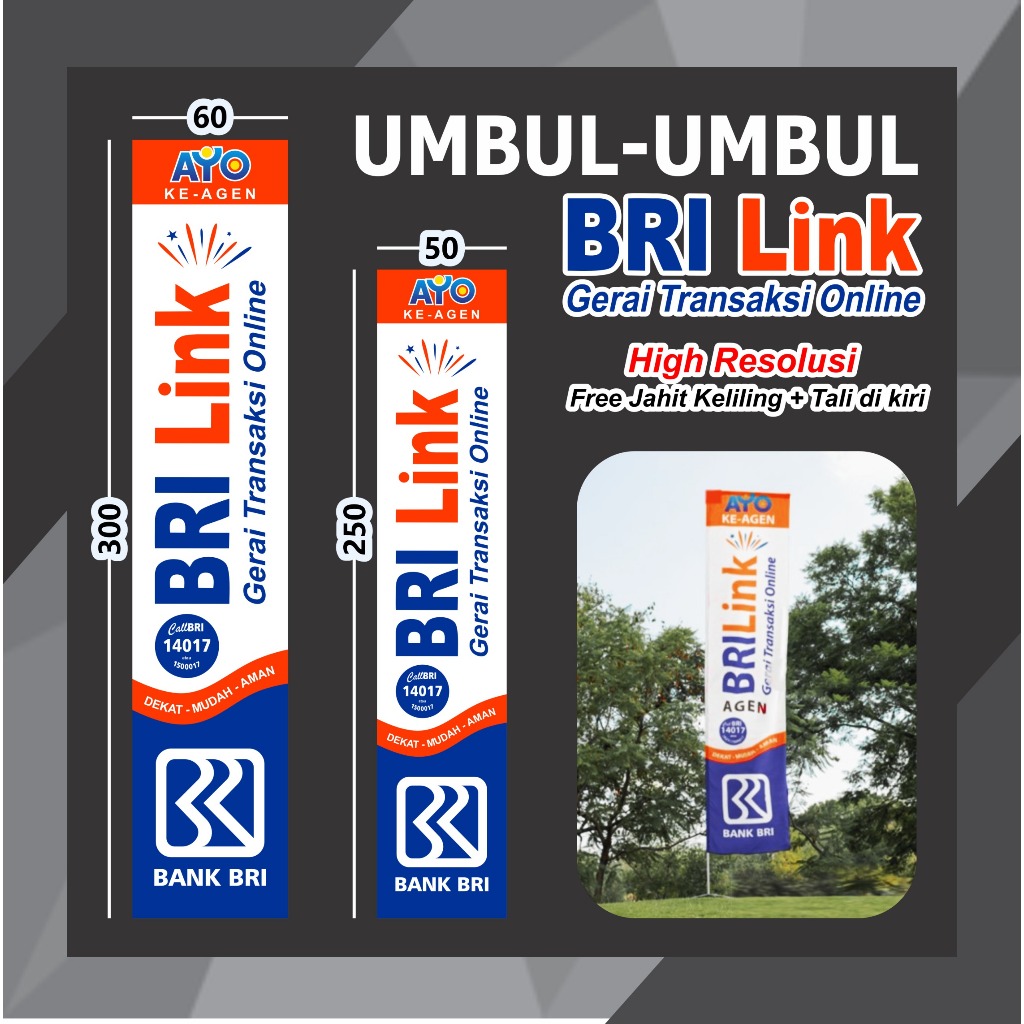 Umbul umbul Agen BRILINK / BRI LINK Ready Stock Bisa Custom Nama