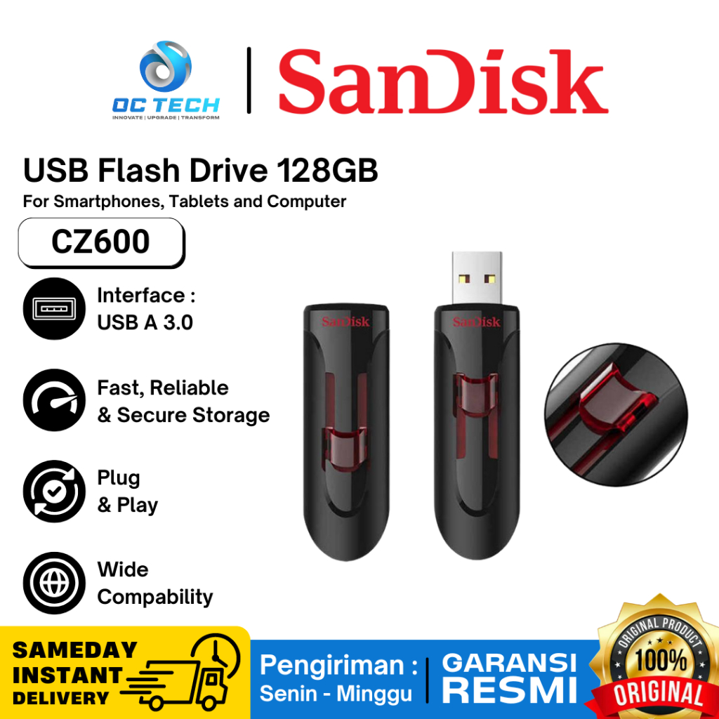 Sandisk CZ600 Cruzer Glide Flashdisk 128 GB USB 3.0 Flashdisk 128GB Sandisk 128GB Garansi Resmi
