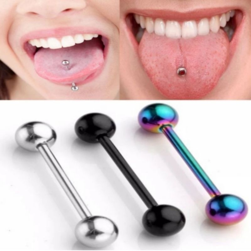 Anting Lidah Barbel Lidah Tindik Lidah Barbel bulat titanium