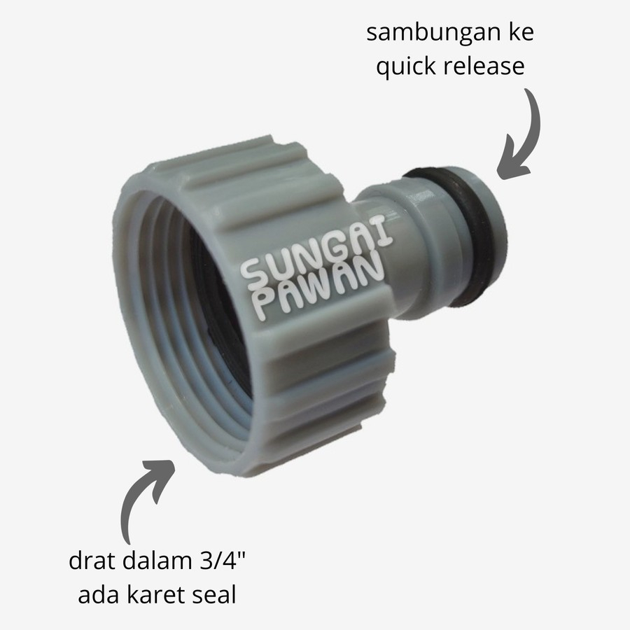 Sambungan penyambung adapter adaptor drat dalam 3/4 in inchi dim sambung ke quick release mesin jet 